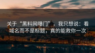 关于“黑料网曝门”，我只想说：看域名而不是标题，真的能救你一次
